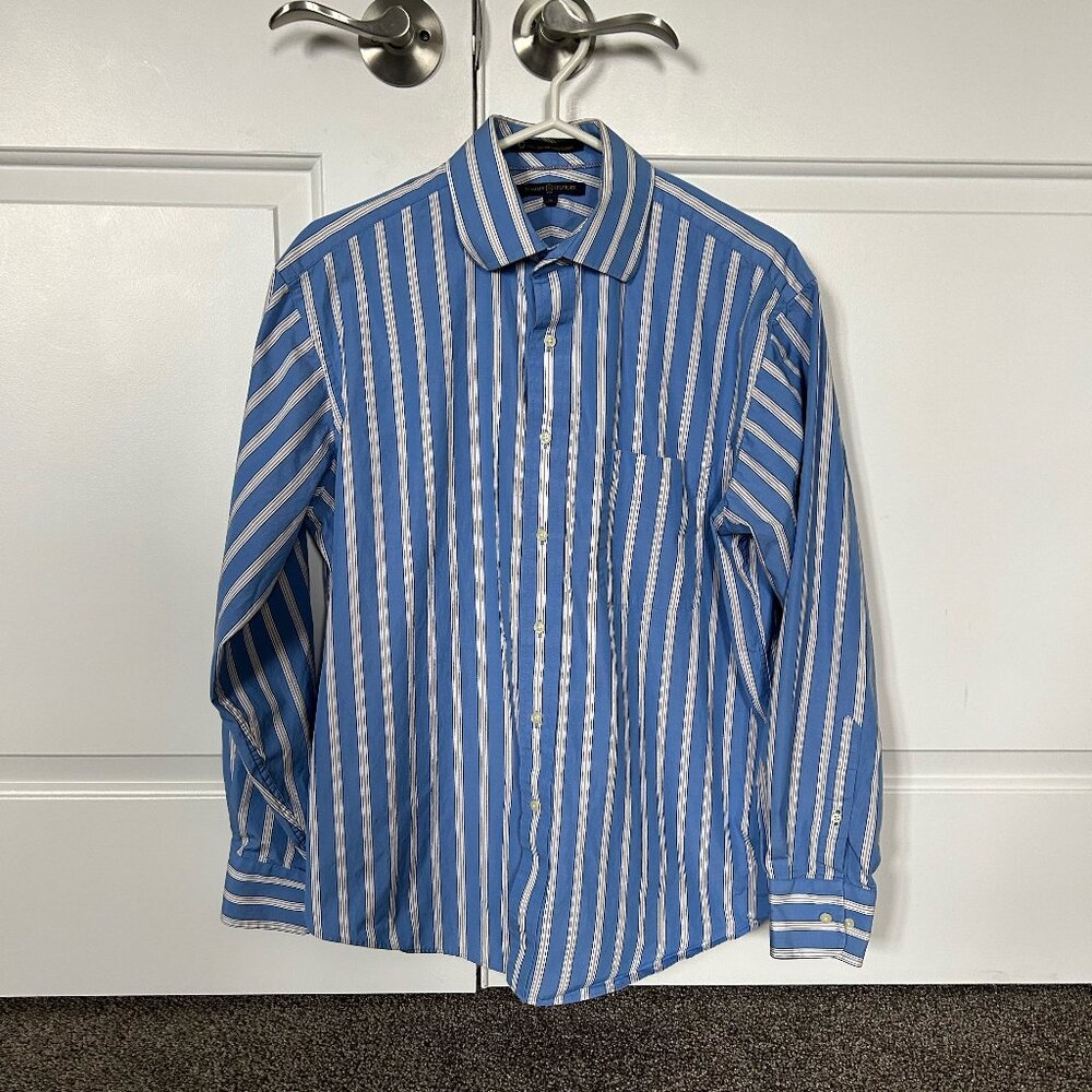 Tommy Hilfiger 100% Cotton Men's Button Down Dress Shirt Blue Size 16/34-35